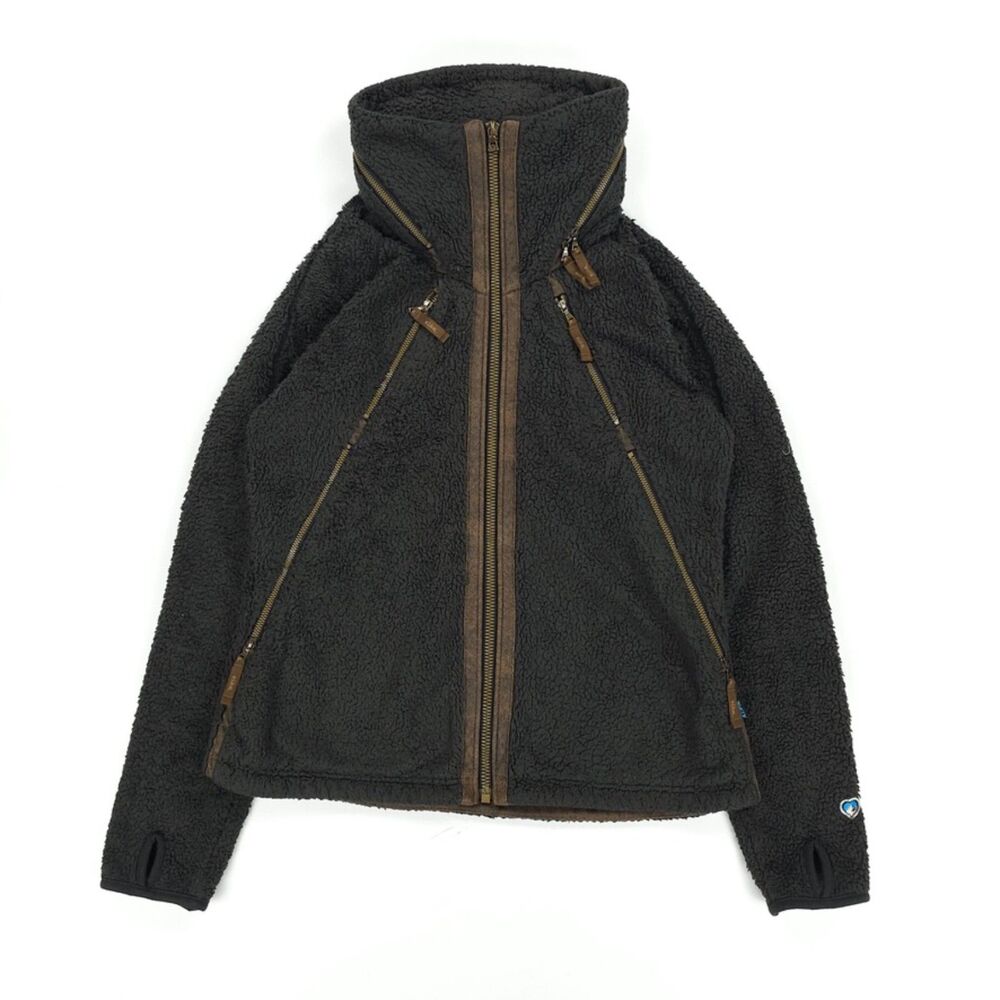 KUHL Flight Jacket Brown Fleece Hoodie Full Zip Gorpcore Athleisure Boho Sporty - Picture 8 of 12